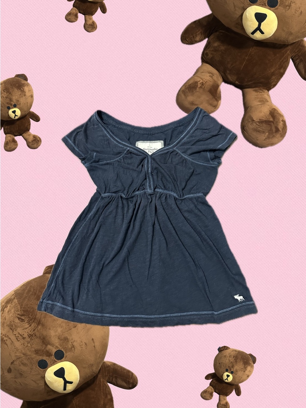 vintage y2k abercrombie and fitch navy blue baby doll short sleeve top